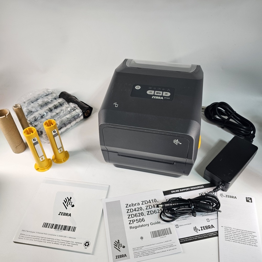 Zebra ZD421d Thermal Printer USB Bluetooth ZD4A042-D01M00EZ 203dpi Bundle Lot
